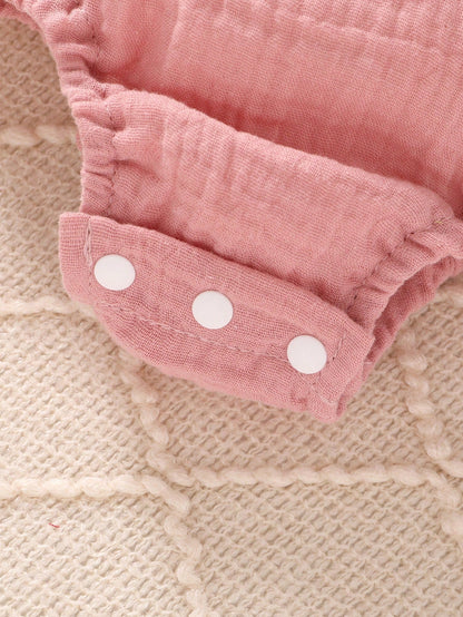 4pcs/Set, Baby Girl, Casual Fashion Cute Elegant, Soft Comfortable, Floral Pattern Ruffle Cotton Bodysuit And Bowknot Decorated Headband Set, Baby Girl Clothing, Newborn Baby Girl Clothing, Baby Suppl