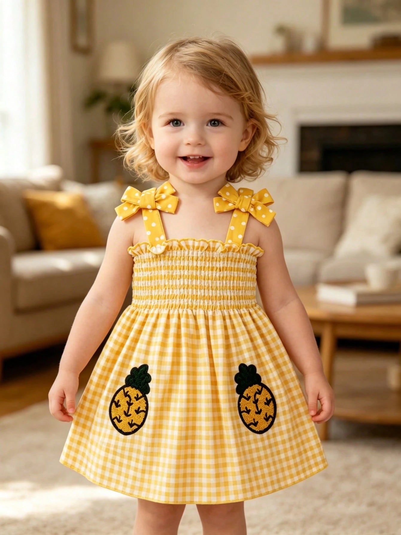 4pcs/Set Baby Girls' Camisole Strap Dress Outfit, Plaid, Fruit, Polka Dot Pattern, Suitable For Summer Outings And Vacations, The Best Gift For Granddaughter