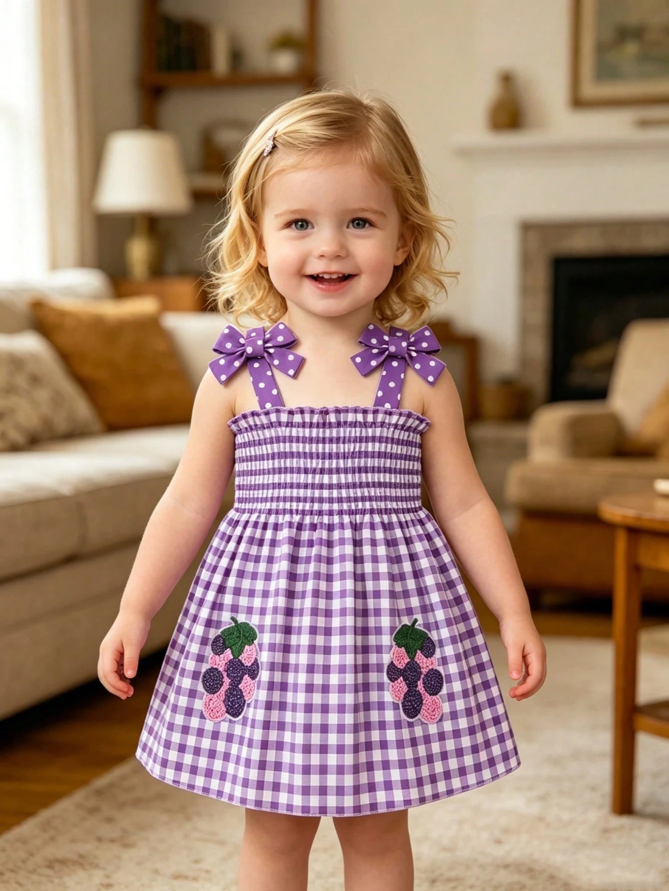 4pcs/Set Baby Girls' Camisole Strap Dress Outfit, Plaid, Fruit, Polka Dot Pattern, Suitable For Summer Outings And Vacations, The Best Gift For Granddaughter