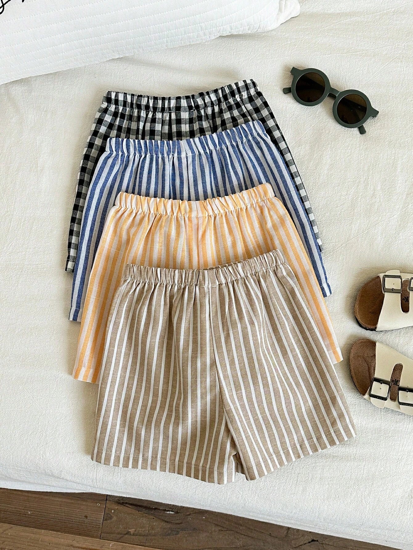 4pcs/Set Cute Unisex Baby Striped Elastic Waist Shorts, Versatile Summer Holiday, Assorted Colors