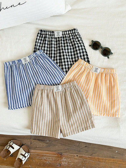 4pcs/Set Cute Unisex Baby Striped Elastic Waist Shorts, Versatile Summer Holiday, Assorted Colors