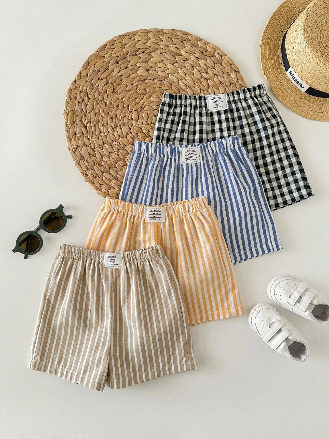 4pcs/Set Cute Unisex Baby Striped Elastic Waist Shorts, Versatile Summer Holiday, Assorted Colors