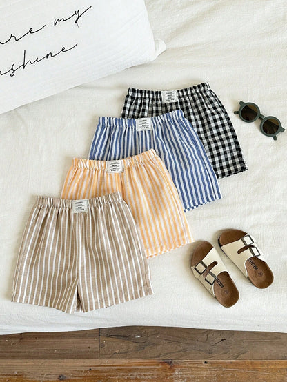 4pcs/Set Cute Unisex Baby Striped Elastic Waist Shorts, Versatile Summer Holiday, Assorted Colors
