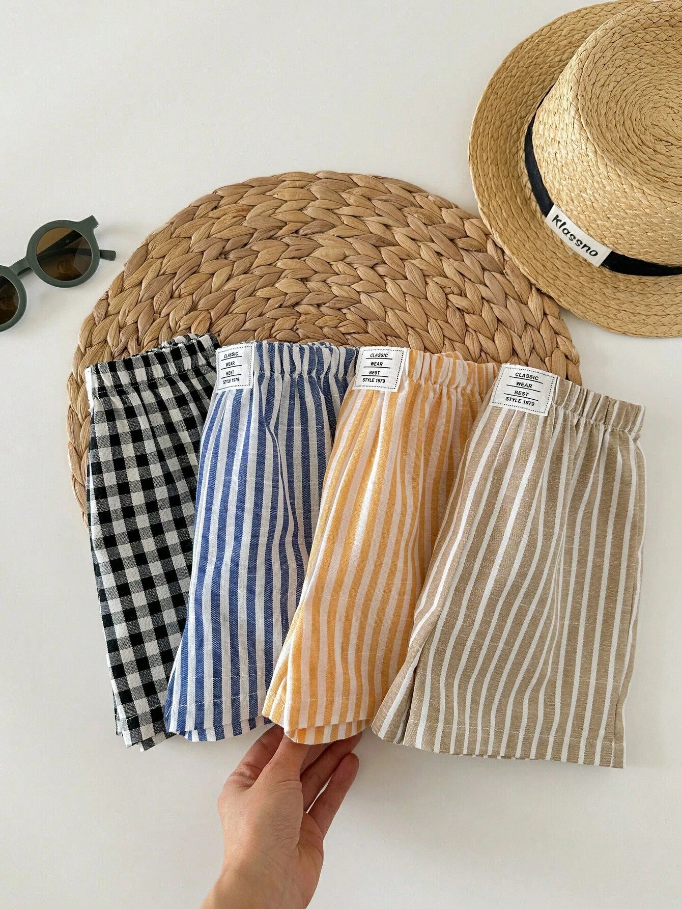 4pcs/Set Cute Unisex Baby Striped Elastic Waist Shorts, Versatile Summer Holiday, Assorted Colors