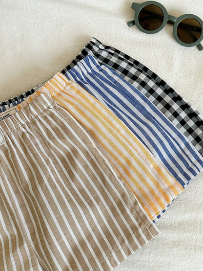 4pcs/Set Cute Unisex Baby Striped Elastic Waist Shorts, Versatile Summer Holiday, Assorted Colors