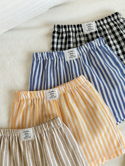4pcs/Set Cute Unisex Baby Striped Elastic Waist Shorts, Versatile Summer Holiday, Assorted Colors