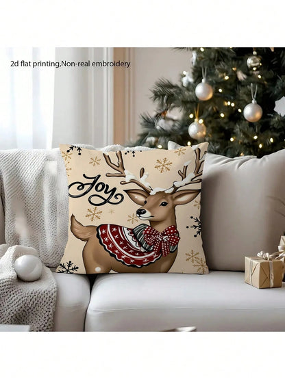 4pcs Set Merry Christmas Text Pattern Throw Pillow Covers, Cute Santa Claus, Snowman, Holiday Theme Farmhouse Style Sofa Decor (Pillow Inserts Not Included)