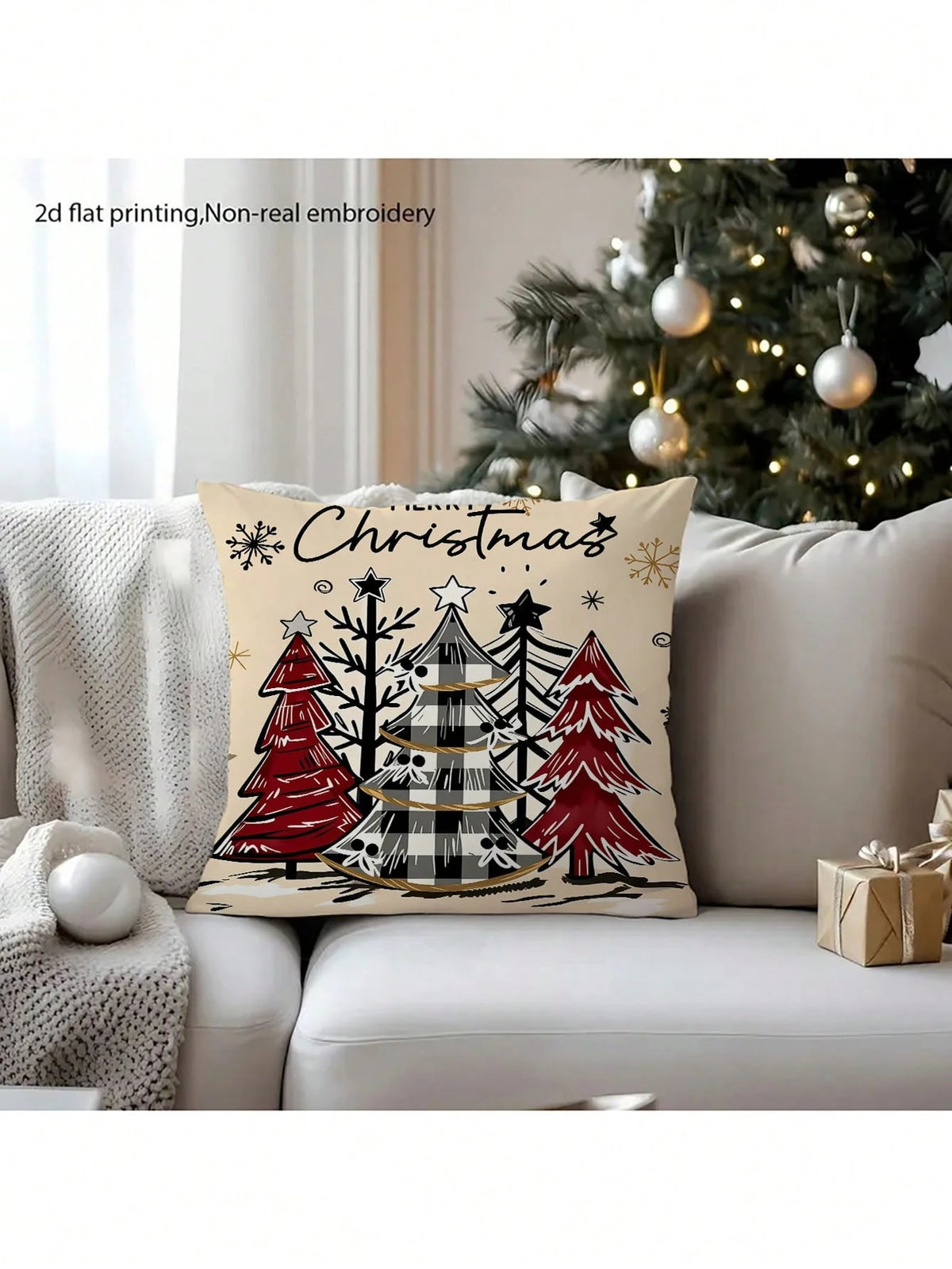 4pcs Set Merry Christmas Text Pattern Throw Pillow Covers, Cute Santa Claus, Snowman, Holiday Theme Farmhouse Style Sofa Decor (Pillow Inserts Not Included)