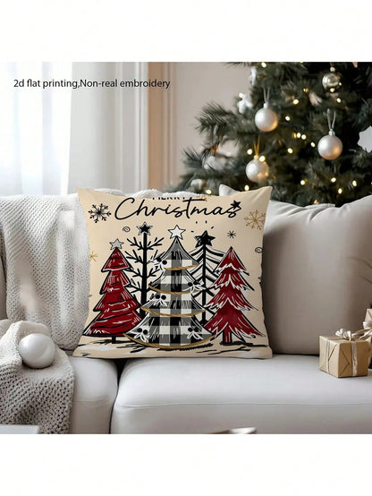 4pcs Set Merry Christmas Text Pattern Throw Pillow Covers, Cute Santa Claus, Snowman, Holiday Theme Farmhouse Style Sofa Decor (Pillow Inserts Not Included)