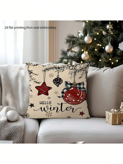 4pcs Set Merry Christmas Text Pattern Throw Pillow Covers, Cute Santa Claus, Snowman, Holiday Theme Farmhouse Style Sofa Decor (Pillow Inserts Not Included)