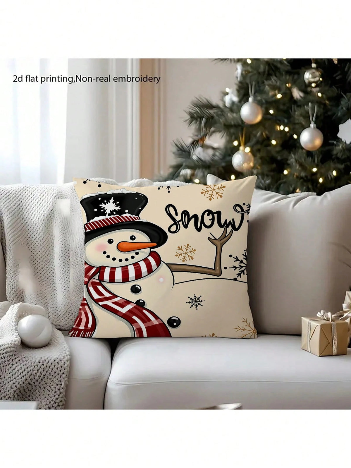 4pcs Set Merry Christmas Text Pattern Throw Pillow Covers, Cute Santa Claus, Snowman, Holiday Theme Farmhouse Style Sofa Decor (Pillow Inserts Not Included)