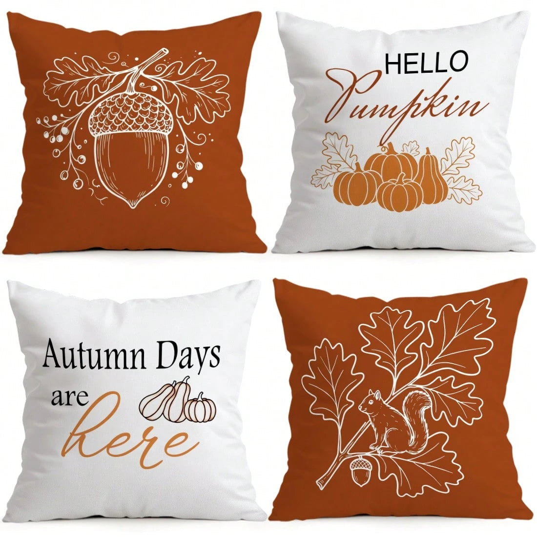 4pcs Simple Acorn Autumn Line Pattern Pillow Covers Without Inserts, Single-Sided Printed Pillow Covers, Suitable For Living Room Bedroom Home Decor, All-Season Pillow Covers