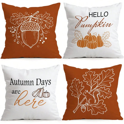 4pcs Simple Acorn Autumn Line Pattern Pillow Covers Without Inserts, Single-Sided Printed Pillow Covers, Suitable For Living Room Bedroom Home Decor, All-Season Pillow Covers