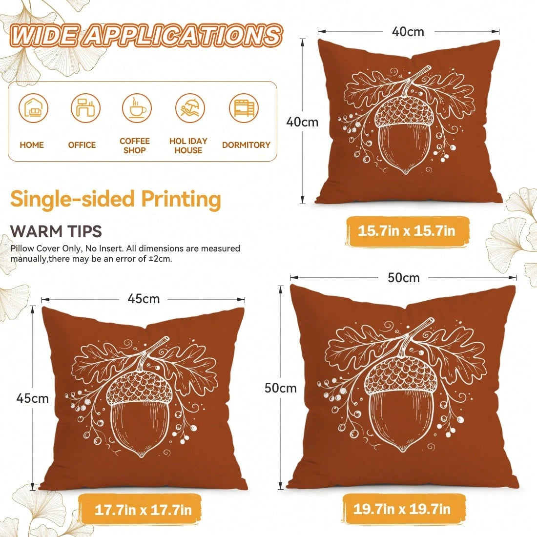 4pcs Simple Acorn Autumn Line Pattern Pillow Covers Without Inserts, Single-Sided Printed Pillow Covers, Suitable For Living Room Bedroom Home Decor, All-Season Pillow Covers