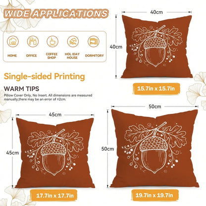 4pcs Simple Acorn Autumn Line Pattern Pillow Covers Without Inserts, Single-Sided Printed Pillow Covers, Suitable For Living Room Bedroom Home Decor, All-Season Pillow Covers
