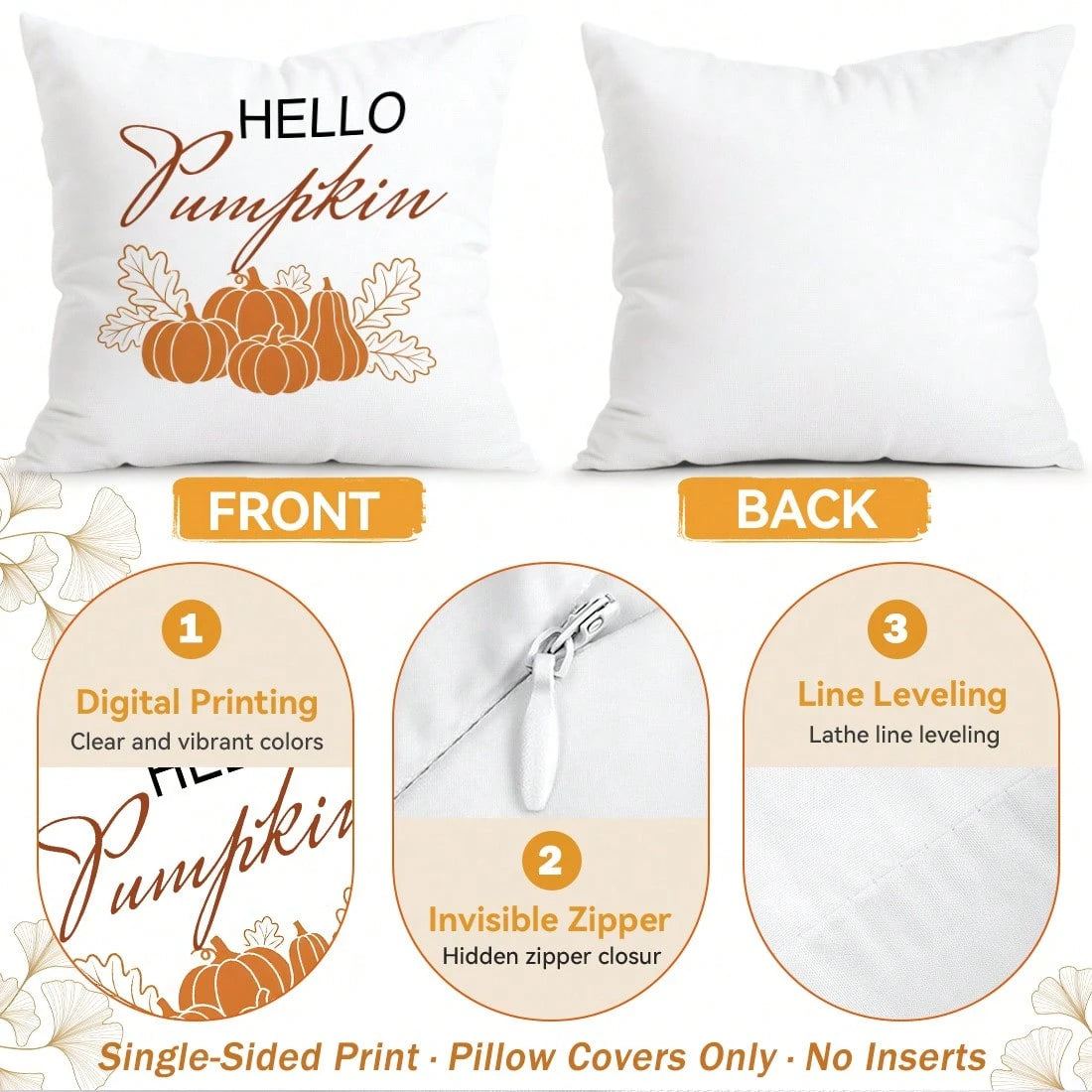 4pcs Simple Acorn Autumn Line Pattern Pillow Covers Without Inserts, Single-Sided Printed Pillow Covers, Suitable For Living Room Bedroom Home Decor, All-Season Pillow Covers