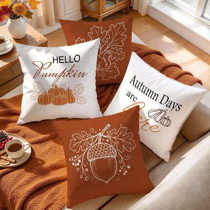 4pcs Simple Acorn Autumn Line Pattern Pillow Covers Without Inserts, Single-Sided Printed Pillow Covers, Suitable For Living Room Bedroom Home Decor, All-Season Pillow Covers