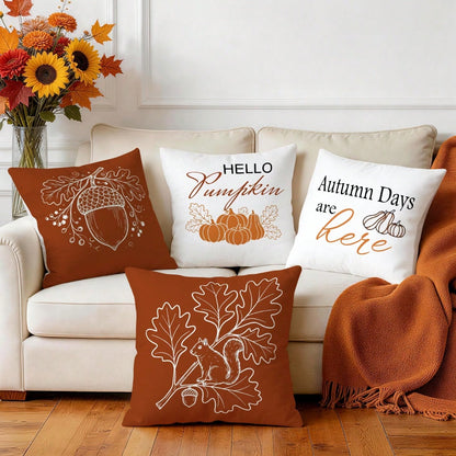 4pcs Simple Acorn Autumn Line Pattern Pillow Covers Without Inserts, Single-Sided Printed Pillow Covers, Suitable For Living Room Bedroom Home Decor, All-Season Pillow Covers