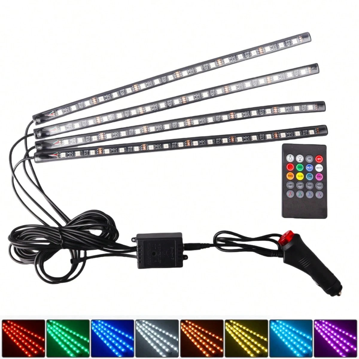 4pcs Smart RGB Car Interior Lights, 48/72 LED Beads Car Decorative Atmosphere Lights With Remote Control, Car Light Strips, Car Decoration, Car Accessories, Waterproof, Music Mode, Suitable For All Ca
