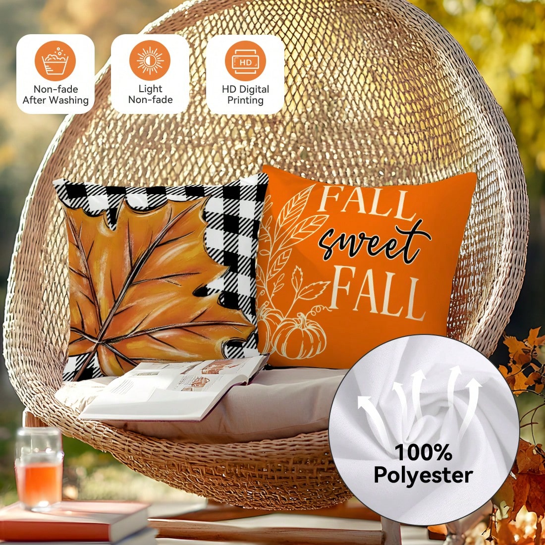 4pcs Thanksgiving Plaid Maple Leaf & Pumpkin Pattern Pillow Covers, Single-Sided Printed Cushion Covers, Suitable For Living Room, Bedroom, Home Decor, All-Season Use