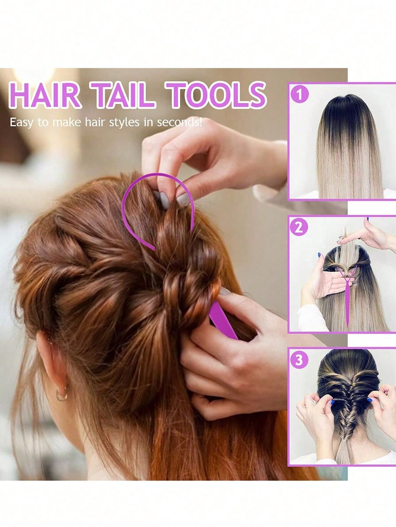 4Pcs Topsy Tail Hair Tool Hair Looping Tool Hair Braiding Tool With Rat Tail Comb, Ponytail Loop Hai