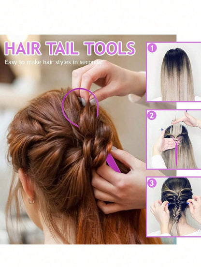 4Pcs Topsy Tail Hair Tool Hair Looping Tool Hair Braiding Tool With Rat Tail Comb, Ponytail Loop Hai