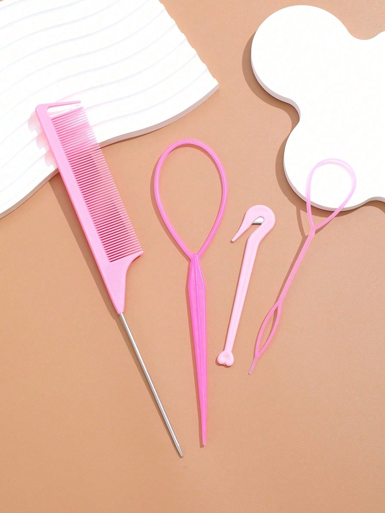 4Pcs Topsy Tail Hair Tool Hair Looping Tool Hair Braiding Tool With Rat Tail Comb, Ponytail Loop Hai