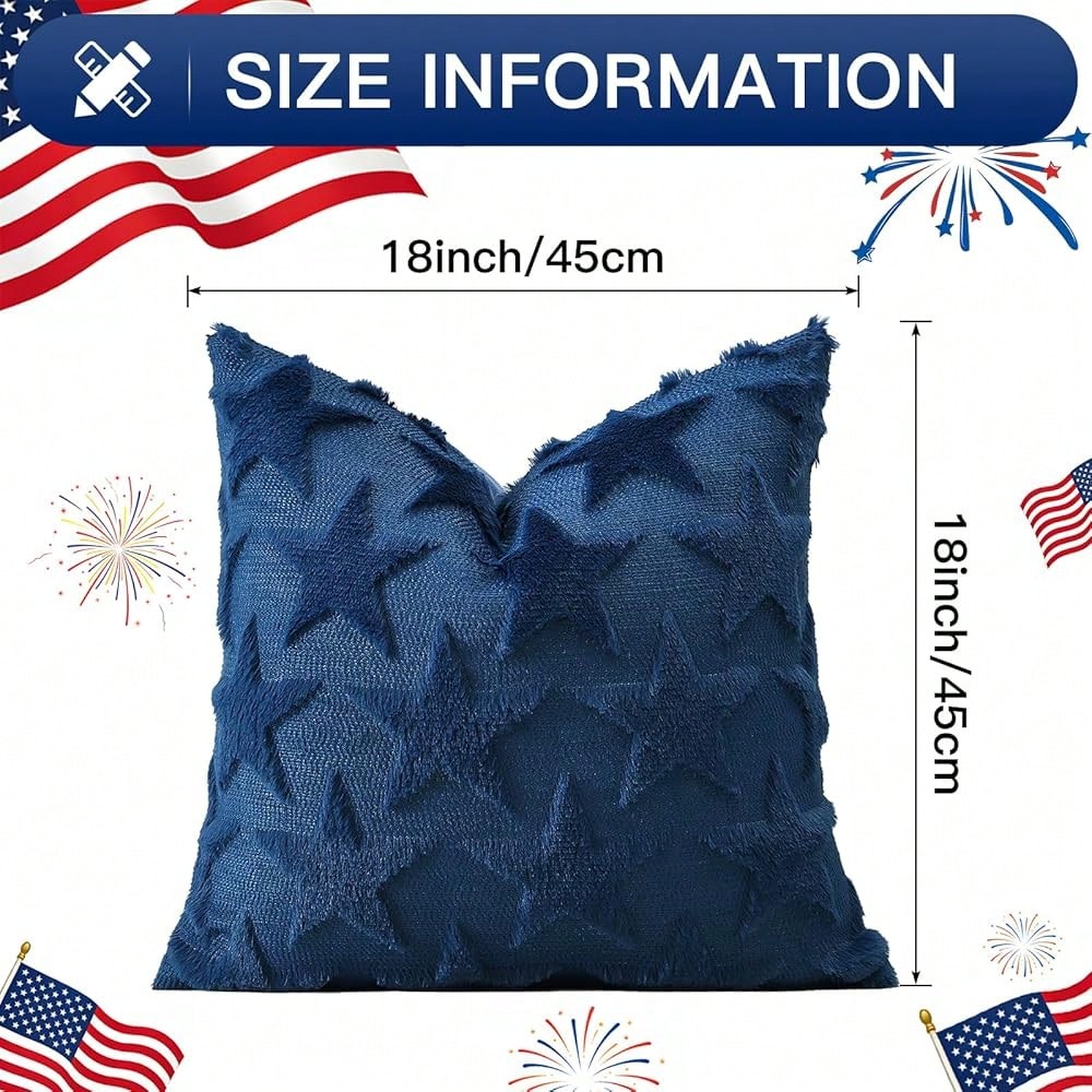 4th Of July Throw Pillow Covers Set Of 2 Stars Cushion Covers For Sofa 18x18 Inch Square Patriotic Soft Pl 11ush Short Wool Velvet Pillowcase Memorial Day Party Decor Blue
