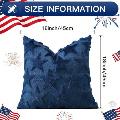 4th Of July Throw Pillow Covers Set Of 2 Stars Cushion Covers For Sofa 18x18 Inch Square Patriotic Soft Pl 11ush Short Wool Velvet Pillowcase Memorial Day Party Decor Blue