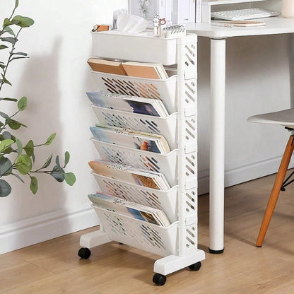 5/6 Tier Mobile Storage Cart With Wheels, White Rolling Book Cart, Slim Rolling Bookshelf Organizer For Office Home School Study Books Magazines Storage, Space Saving