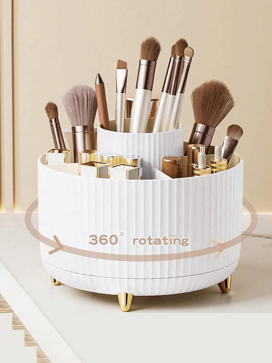 5-Compartment Rotating Makeup Brush Storage Box, Large Capacity Cosmetic Organizer, Can Store Makeup Brushes, Eyebrow Pencils And Lipsticks, Portable Vanity Storage Box, Suitable For Vanity, Bathroom