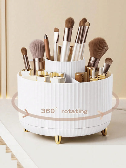 5-Compartment Rotating Makeup Brush Storage Box, Large Capacity Cosmetic Organizer, Can Store Makeup Brushes, Eyebrow Pencils And Lipsticks, Portable Vanity Storage Box, Suitable For Vanity, Bathroom
