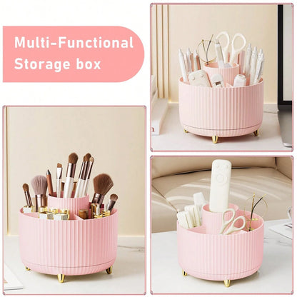 5-Compartment Rotating Makeup Brush Storage Box, Large Capacity Cosmetic Organizer, Can Store Makeup Brushes, Eyebrow Pencils And Lipsticks, Portable Vanity Storage Box, Suitable For Vanity, Bathroom
