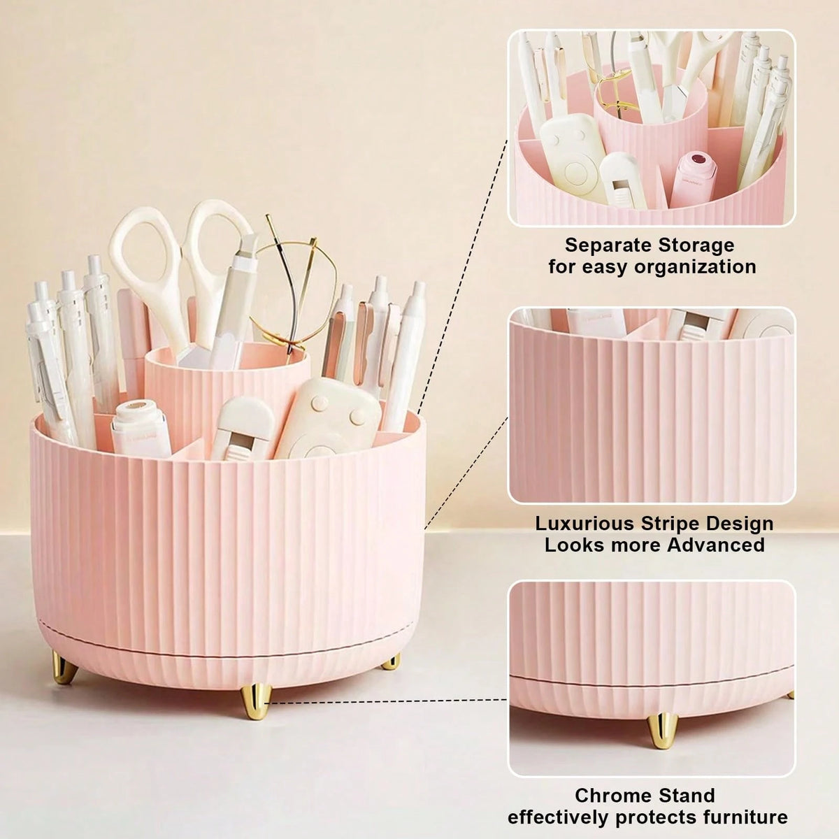 5-Compartment Rotating Makeup Brush Storage Box, Large Capacity Cosmetic Organizer, Can Store Makeup Brushes, Eyebrow Pencils And Lipsticks, Portable Vanity Storage Box, Suitable For Vanity, Bathroom