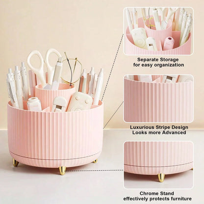 5-Compartment Rotating Makeup Brush Storage Box, Large Capacity Cosmetic Organizer, Can Store Makeup Brushes, Eyebrow Pencils And Lipsticks, Portable Vanity Storage Box, Suitable For Vanity, Bathroom