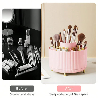 5-Compartment Rotating Makeup Brush Storage Box, Large Capacity Cosmetic Organizer, Can Store Makeup Brushes, Eyebrow Pencils And Lipsticks, Portable Vanity Storage Box, Suitable For Vanity, Bathroom