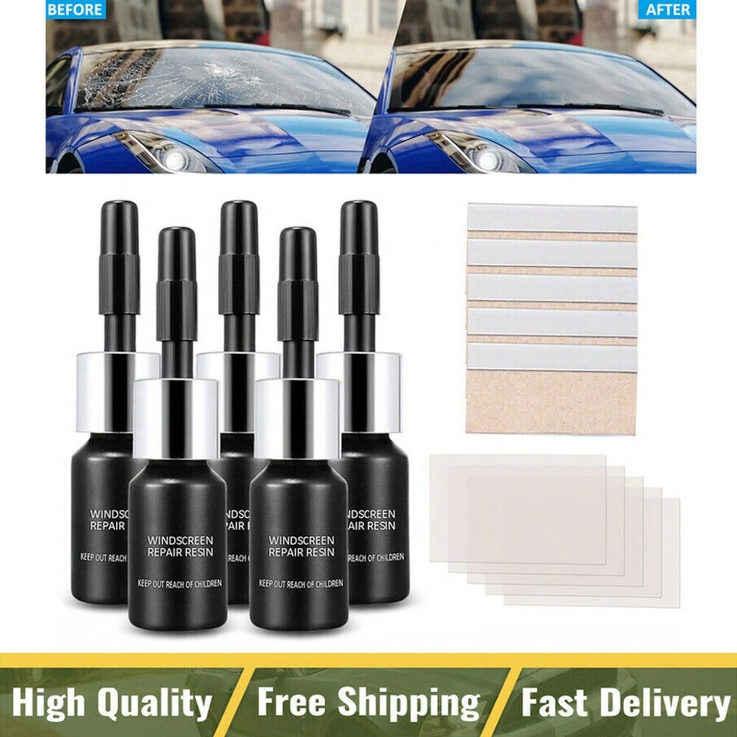 5-Pack Glass Repair Fluid Car Windshield Resin Crack Kit Crack Tools 9J6I