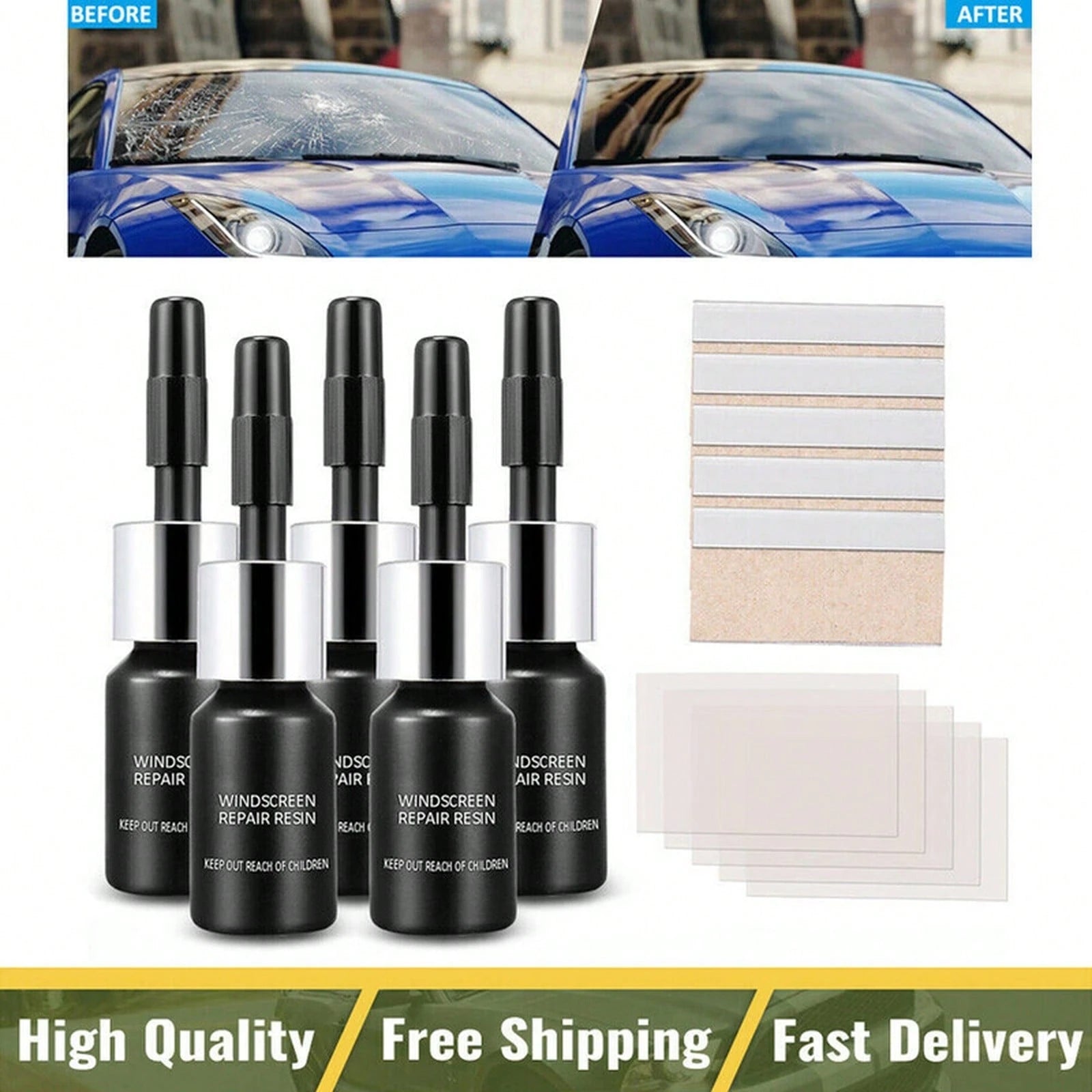 5-Pack Glass Repair Fluid Car Windshield Resin Crack Kit Crack Tools 9J6I