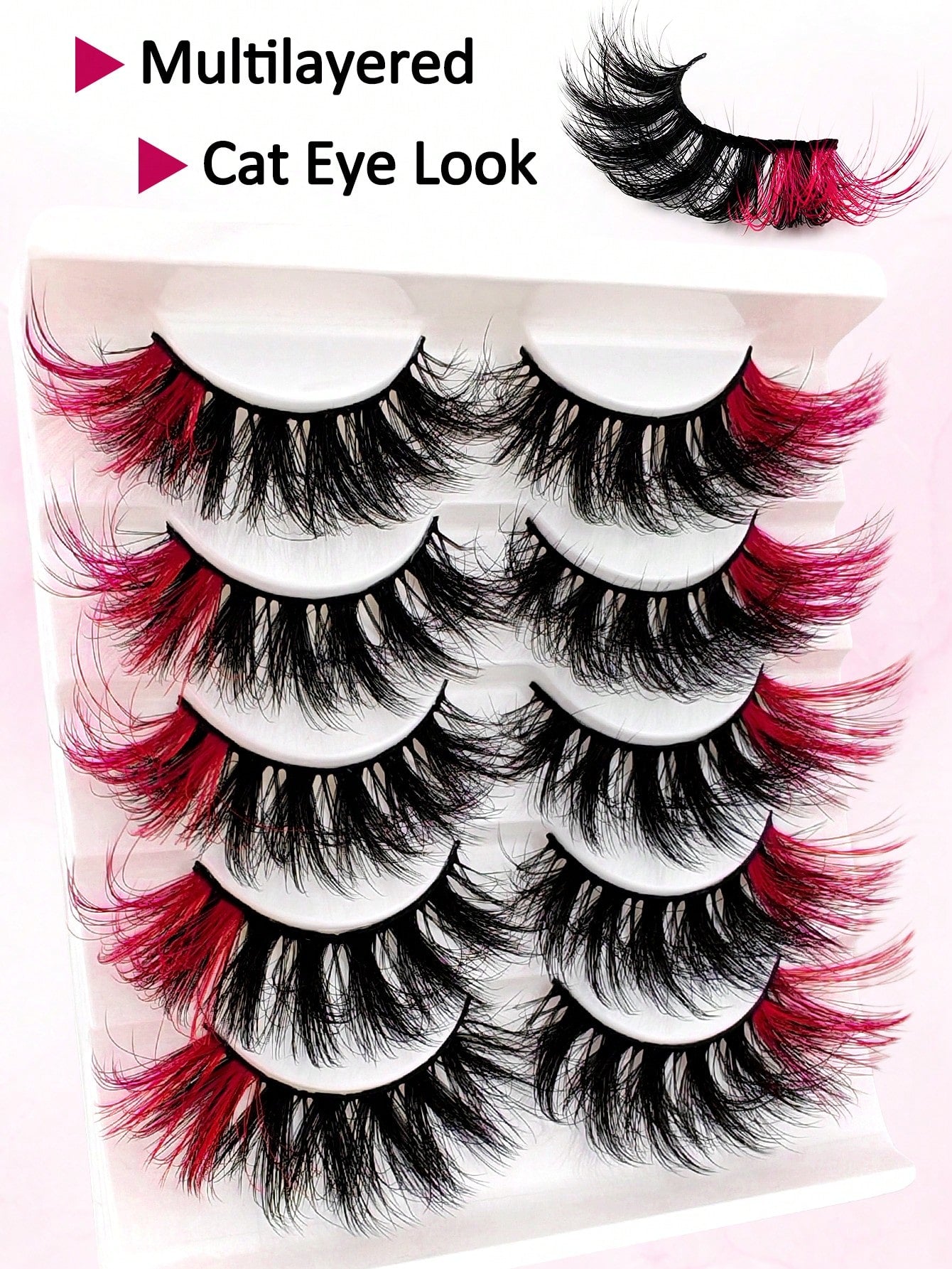 5 Pairs Red Colored Lashes Fluffy Faux Mink Lashes Lashes With Color On End Eyelashes, 20mm Dramatic Long Thick Cat Fox Eye Lashes Volume Full Curly False Eyelash Colorful Faux Mink Wispy Fluffy Long