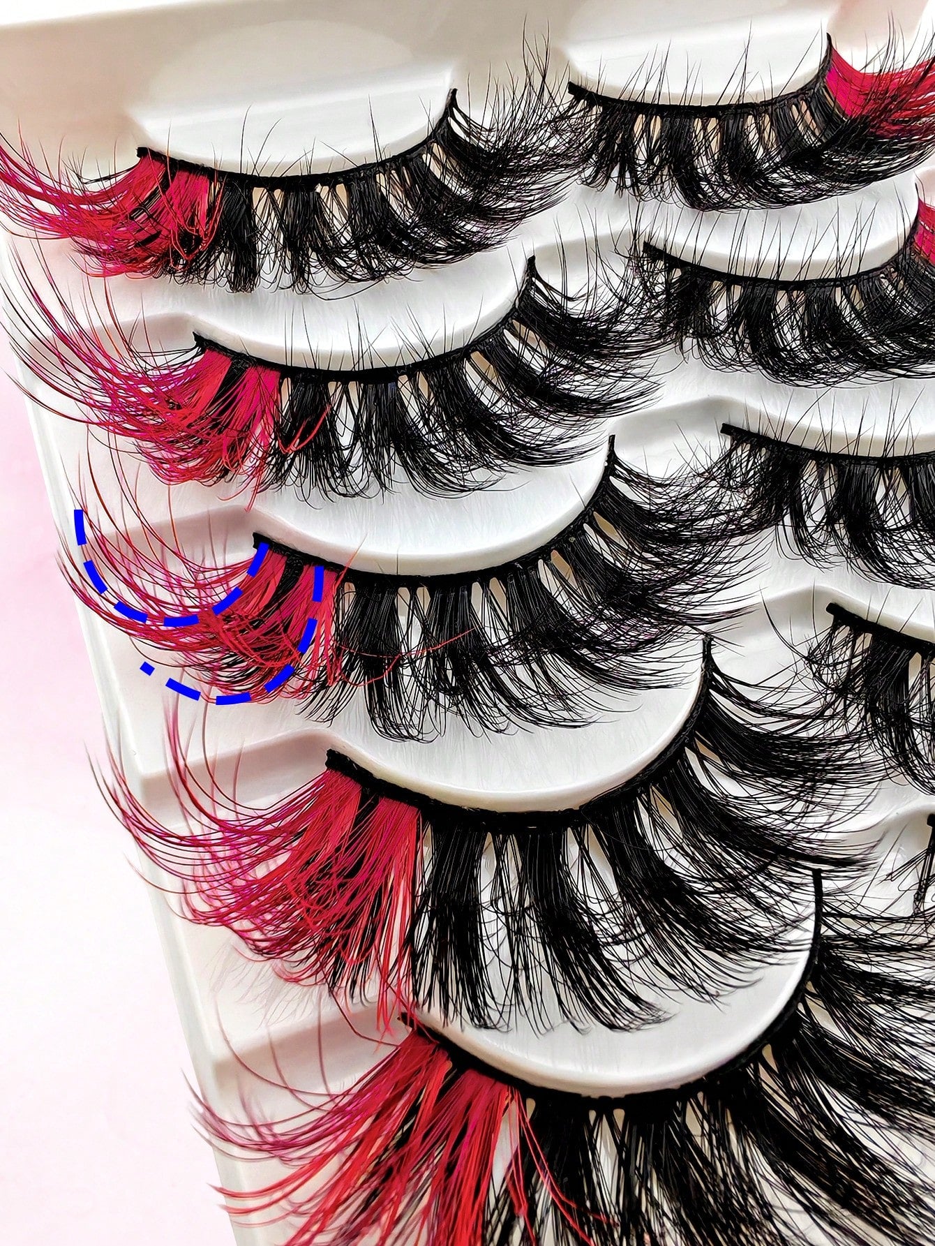 5 Pairs Red Colored Lashes Fluffy Faux Mink Lashes Lashes With Color On End Eyelashes, 20mm Dramatic Long Thick Cat Fox Eye Lashes Volume Full Curly False Eyelash Colorful Faux Mink Wispy Fluffy Long