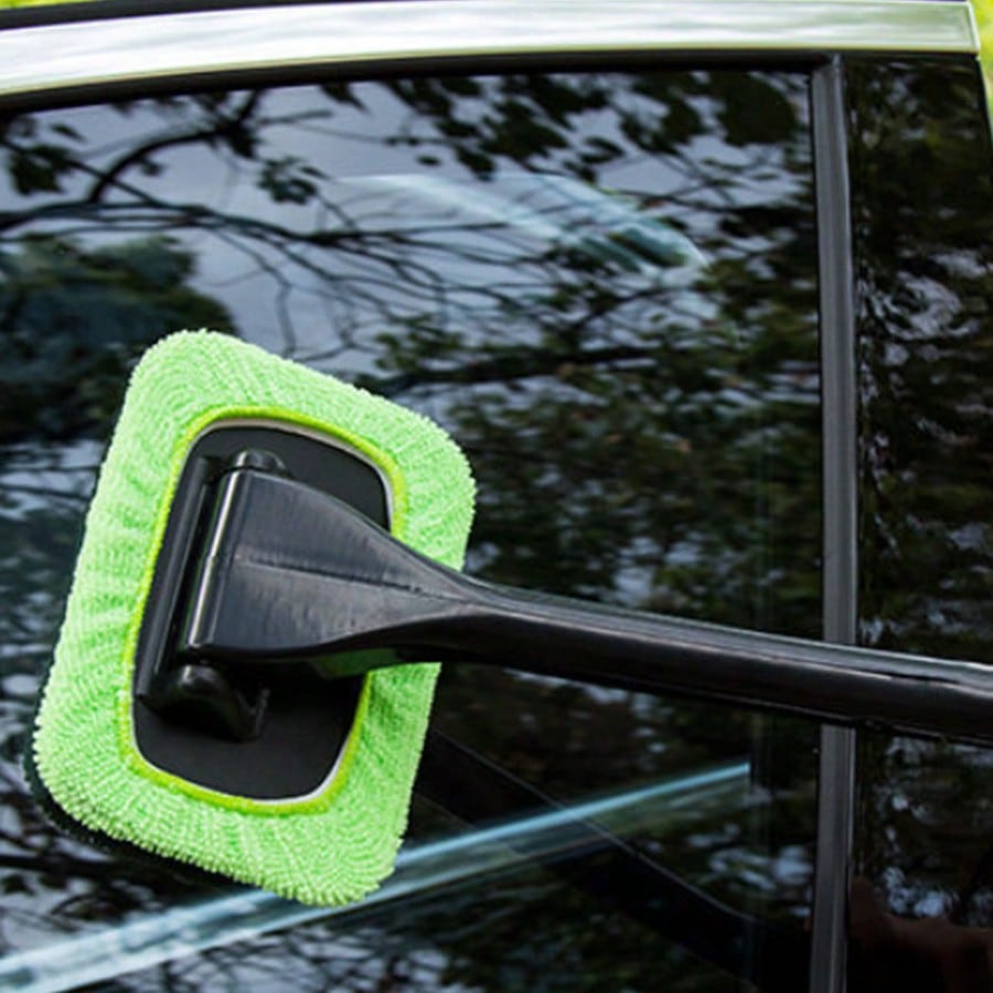 5‑Pcs Car Interior Window Cleaning Tool Set, Long‑Handle Windshield Cleaner With 1 Handle + 4 Microfiber Replacement Cloths, Detachable Microfiber Pad Auto Glass Dust Remover