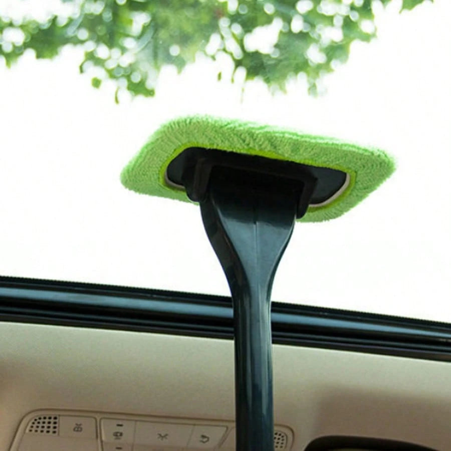 5‑Pcs Car Interior Window Cleaning Tool Set, Long‑Handle Windshield Cleaner With 1 Handle + 4 Microfiber Replacement Cloths, Detachable Microfiber Pad Auto Glass Dust Remover