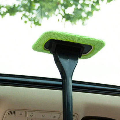 5‑Pcs Car Interior Window Cleaning Tool Set, Long‑Handle Windshield Cleaner With 1 Handle + 4 Microfiber Replacement Cloths, Detachable Microfiber Pad Auto Glass Dust Remover