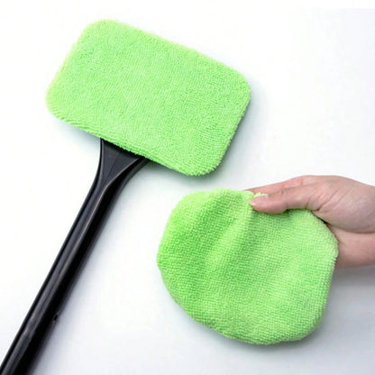 5‑Pcs Car Interior Window Cleaning Tool Set, Long‑Handle Windshield Cleaner With 1 Handle + 4 Microfiber Replacement Cloths, Detachable Microfiber Pad Auto Glass Dust Remover