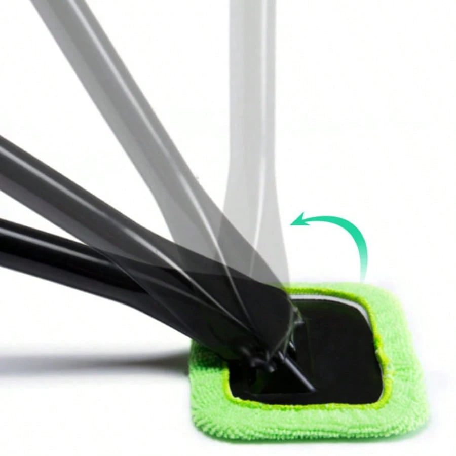 5‑Pcs Car Interior Window Cleaning Tool Set, Long‑Handle Windshield Cleaner With 1 Handle + 4 Microfiber Replacement Cloths, Detachable Microfiber Pad Auto Glass Dust Remover