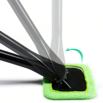 5‑Pcs Car Interior Window Cleaning Tool Set, Long‑Handle Windshield Cleaner With 1 Handle + 4 Microfiber Replacement Cloths, Detachable Microfiber Pad Auto Glass Dust Remover