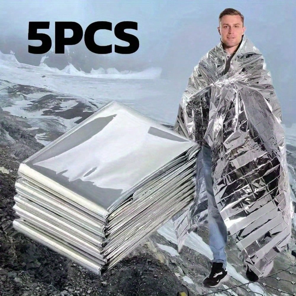5 Pieces Of Large Emergency Thermal Blanket- 82x62 Inches Double-Sided Durable Polyester Film Insulation Blanket, Suitable For Outdoor Activities, Hiking, Camping, Survival, Marathons And First Aid