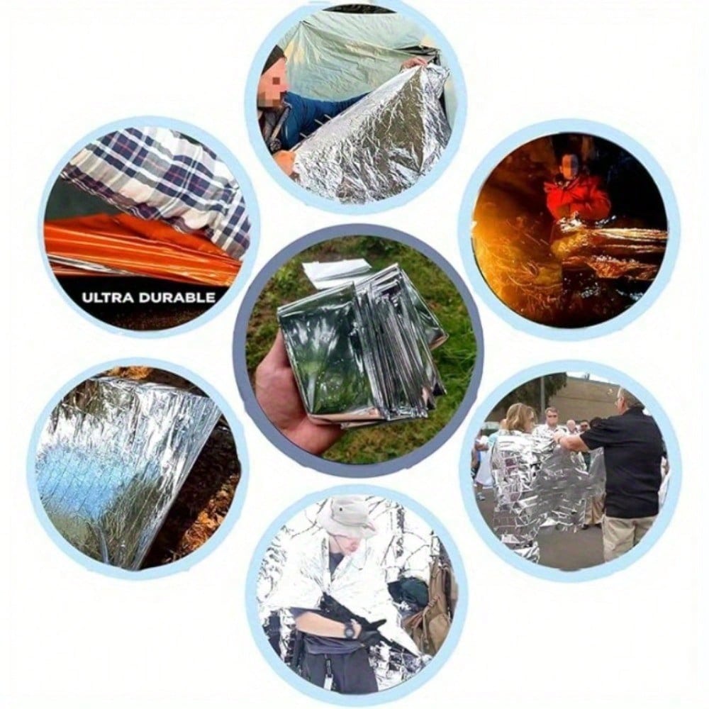 5 Pieces Of Large Emergency Thermal Blanket- 82x62 Inches Double-Sided Durable Polyester Film Insulation Blanket, Suitable For Outdoor Activities, Hiking, Camping, Survival, Marathons And First Aid