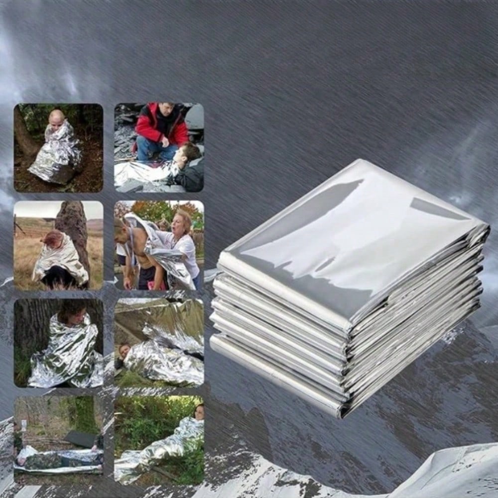 5 Pieces Of Large Emergency Thermal Blanket- 82x62 Inches Double-Sided Durable Polyester Film Insulation Blanket, Suitable For Outdoor Activities, Hiking, Camping, Survival, Marathons And First Aid