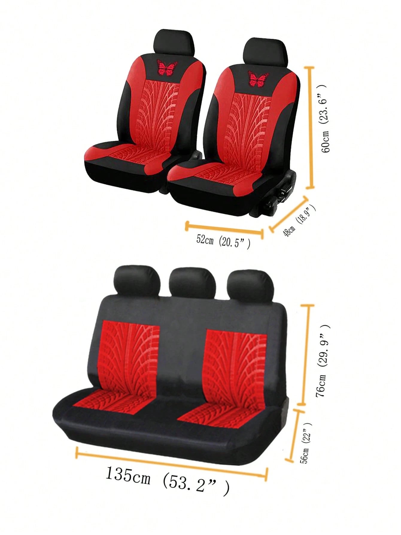 5 Seats Full Set Universal Car Seat Covers, Made Of Polyester Fabric With 4mm Sponge And Compression Technique, With Iron-On Butterfly Pattern, Multiple Colors Available. Suitable For Small And Medium